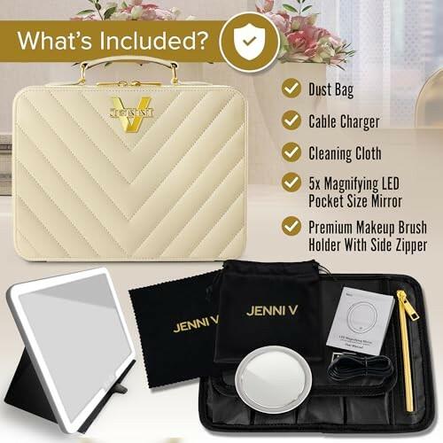 Upscale PU Leather Makeup Bag with JENNI V Nude Makeup Case with LED Mirror
