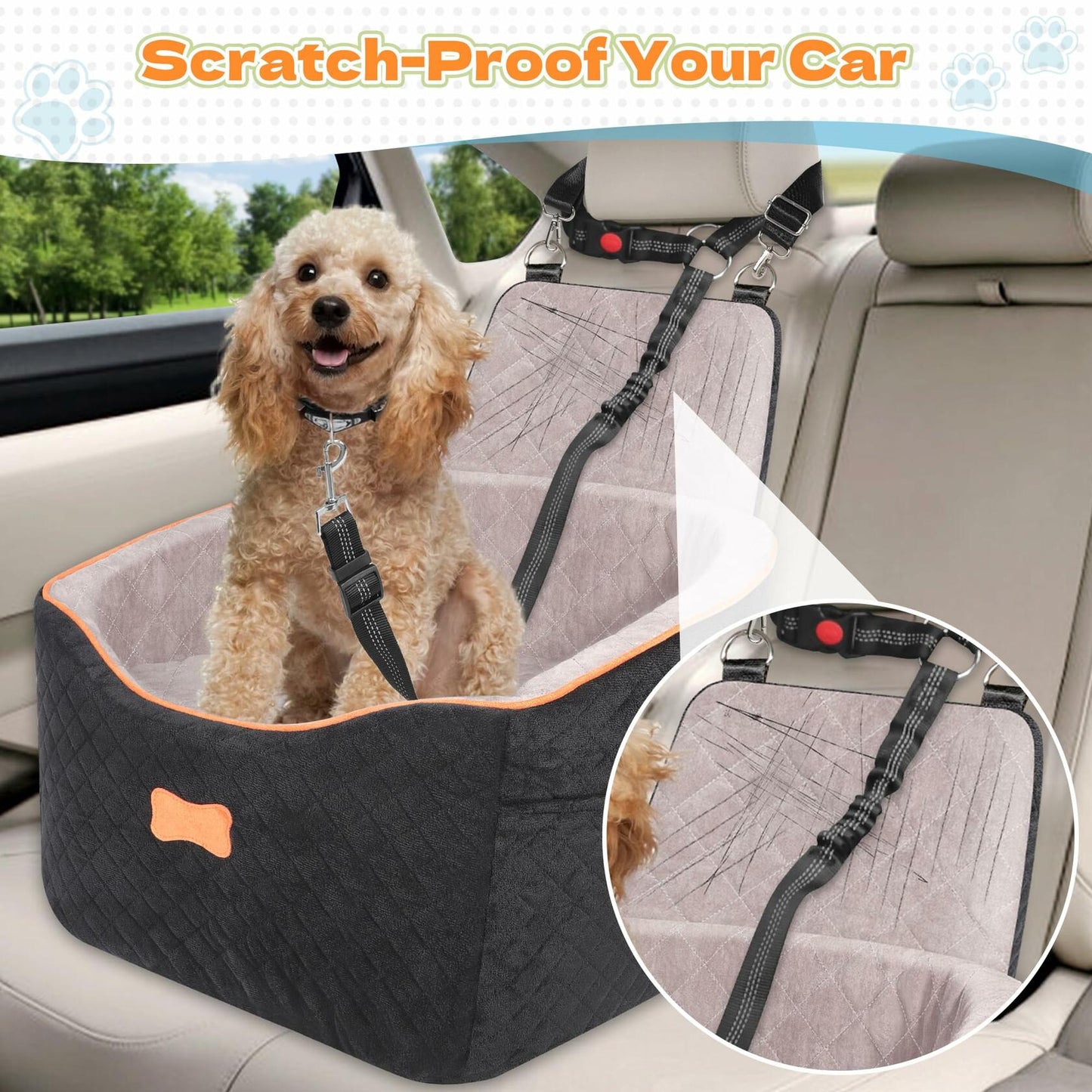 COCASES Dog Booster Car Seat Small Medium Dogs Detachable Washable Black