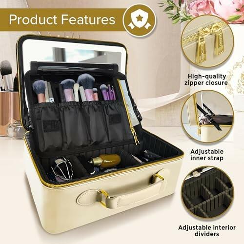 Upscale PU Leather Makeup Bag with JENNI V Nude Makeup Case with LED Mirror