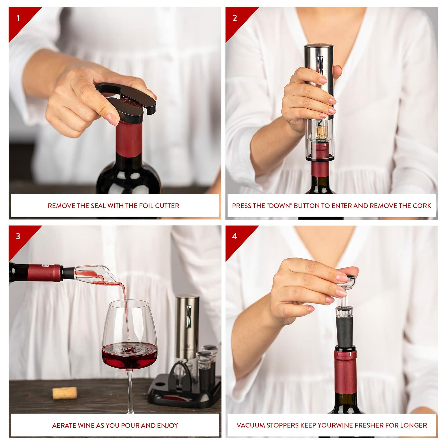 COSVINO Premium Electric Wine Bottle Opener with Charging Base Silver Stainless