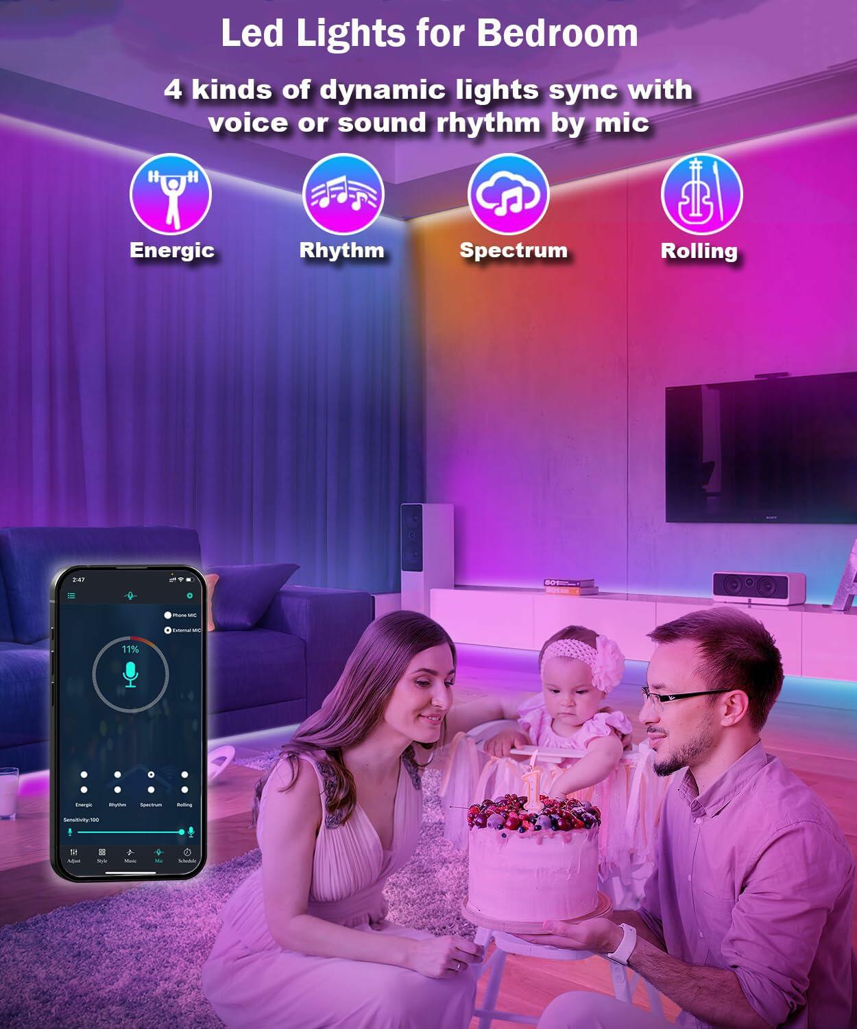 DTQJ 33FT IC-RGB LED Strip Lights Bluetooth Remote USB RGB Multi-Color