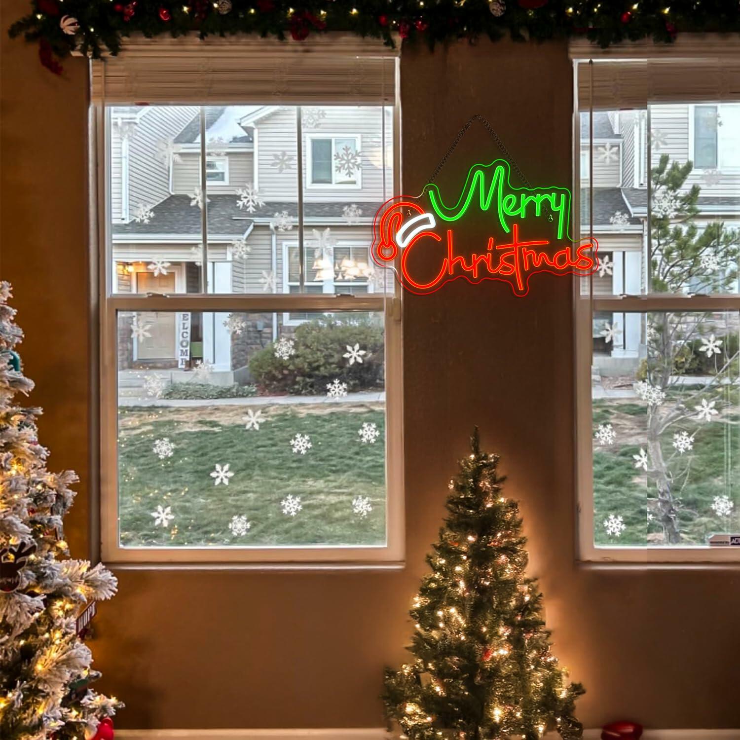 LUCUNSTAR Green Merry Christmas Neon Sign LED Wall Light 3 Colors Xmas Decor