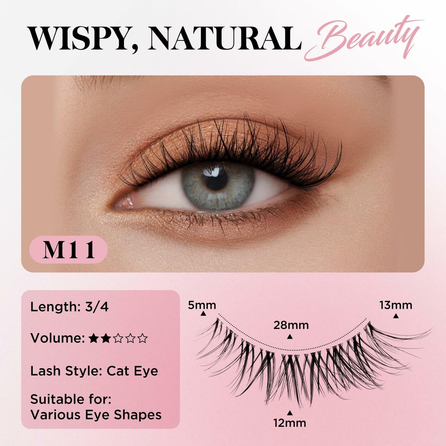 Bepholan 3 Pair 3D Faux Mink False Eyelashes Natural Look Soft Band M11