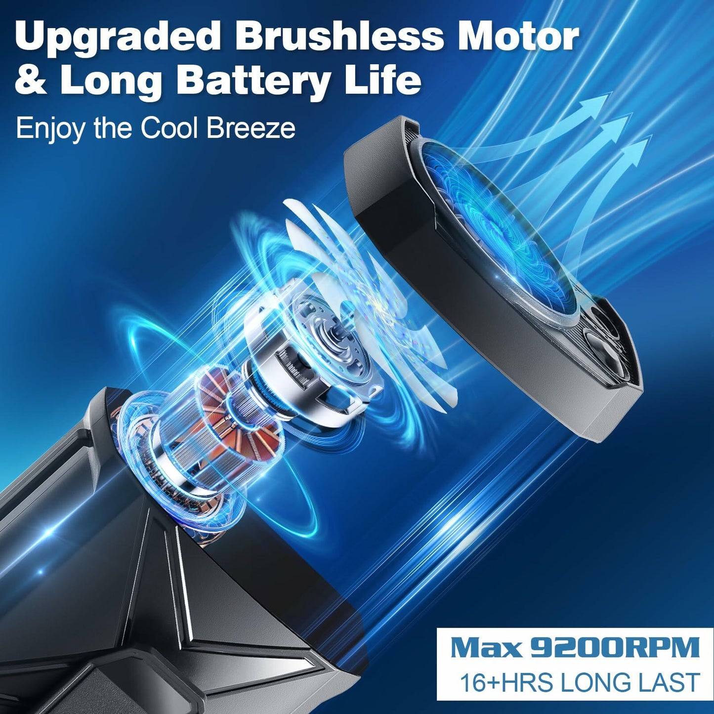 LMAMANWU Portable Rechargeable Neck Fan 4 Speeds 9200RPM Black