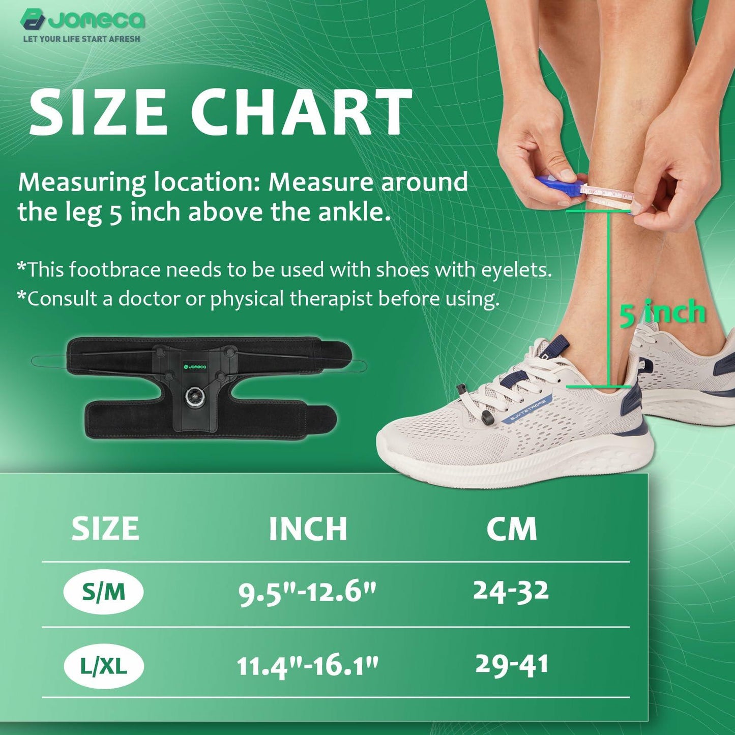 JOMECA Adjustable AFO Foot Brace Dial Tension Support for Walking with Shoes