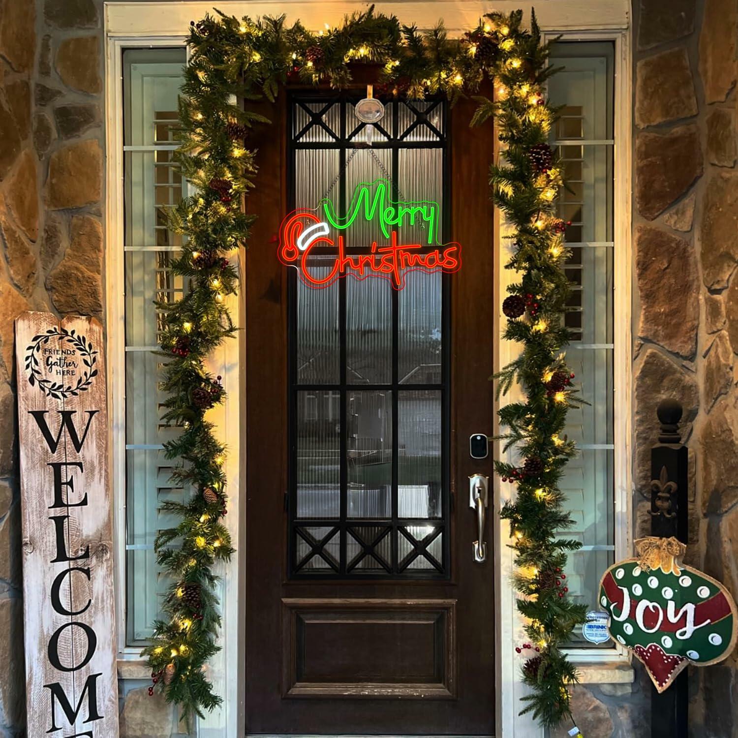 LUCUNSTAR Green Merry Christmas Neon Sign LED Wall Light 3 Colors Xmas Decor