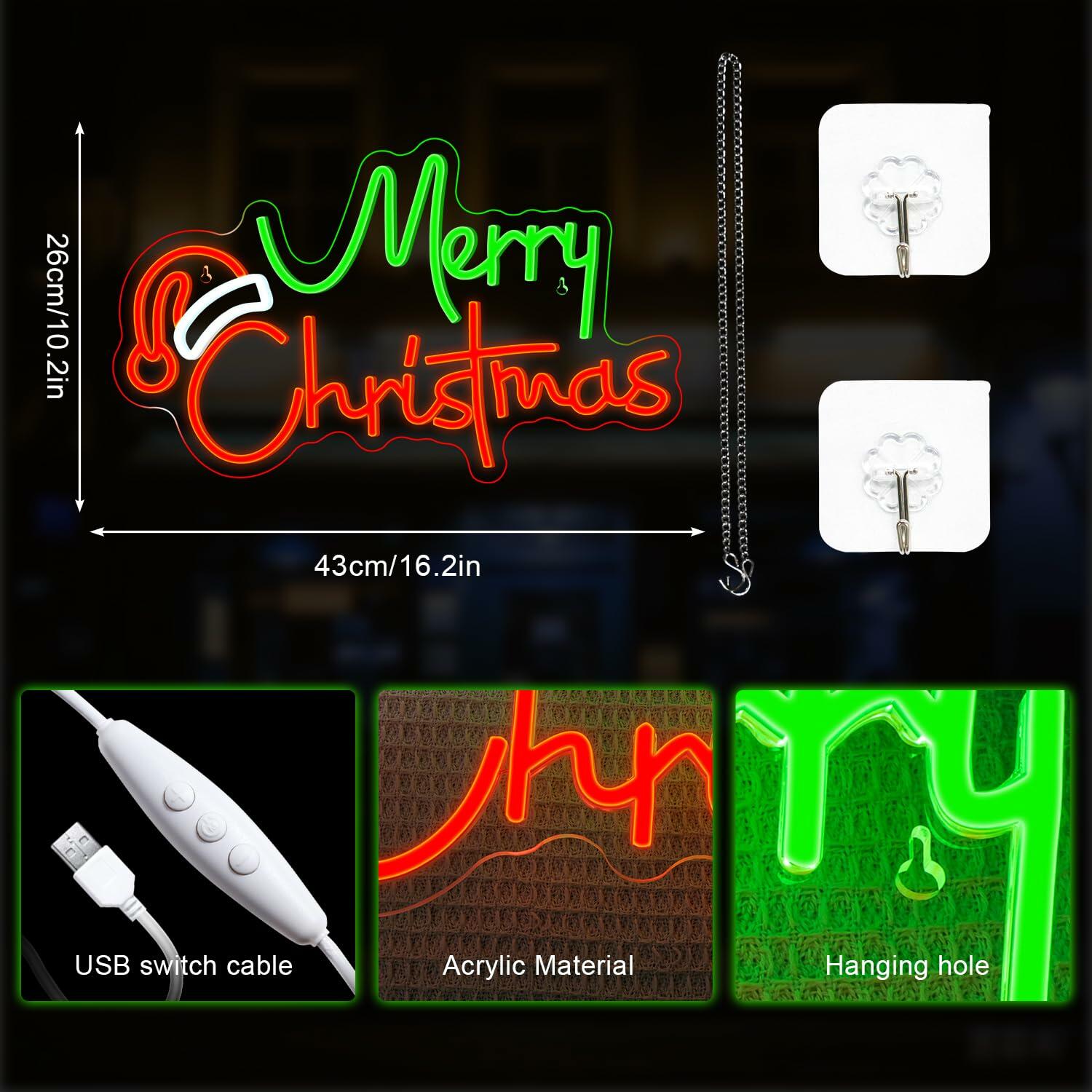 LUCUNSTAR Green Merry Christmas Neon Sign LED Wall Light 3 Colors Xmas Decor
