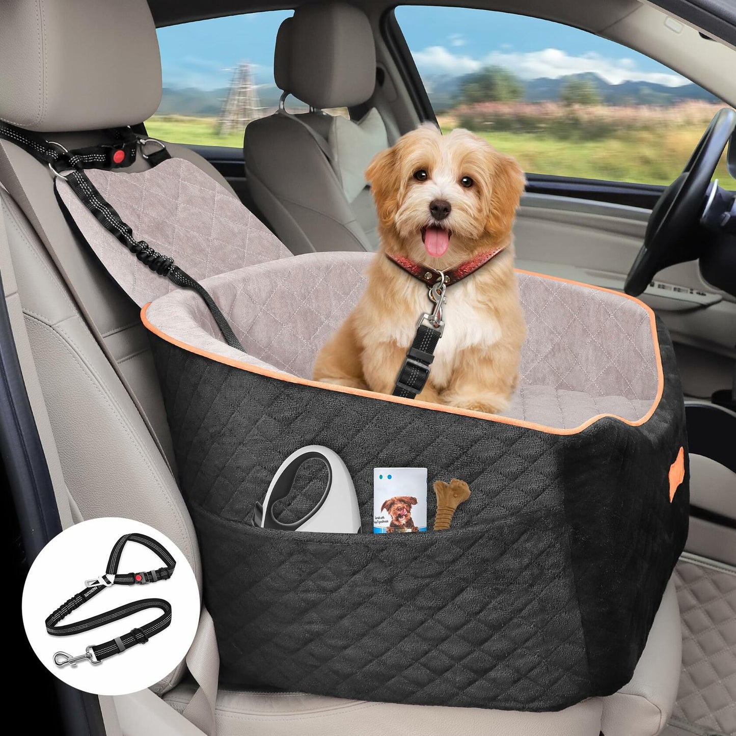 COCASES Dog Booster Car Seat Small Medium Dogs Detachable Washable Black