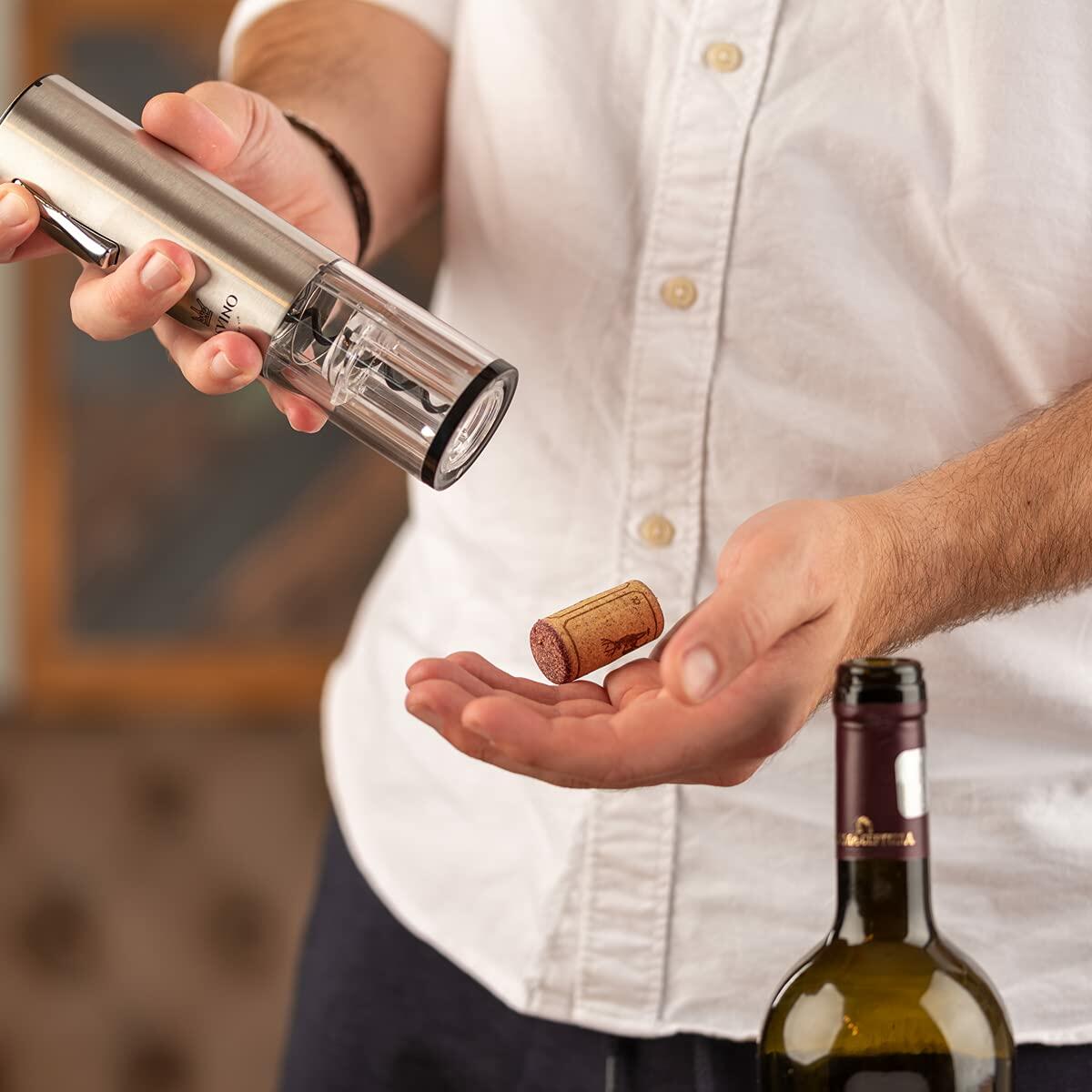 COSVINO Premium Electric Wine Bottle Opener with Charging Base Silver Stainless