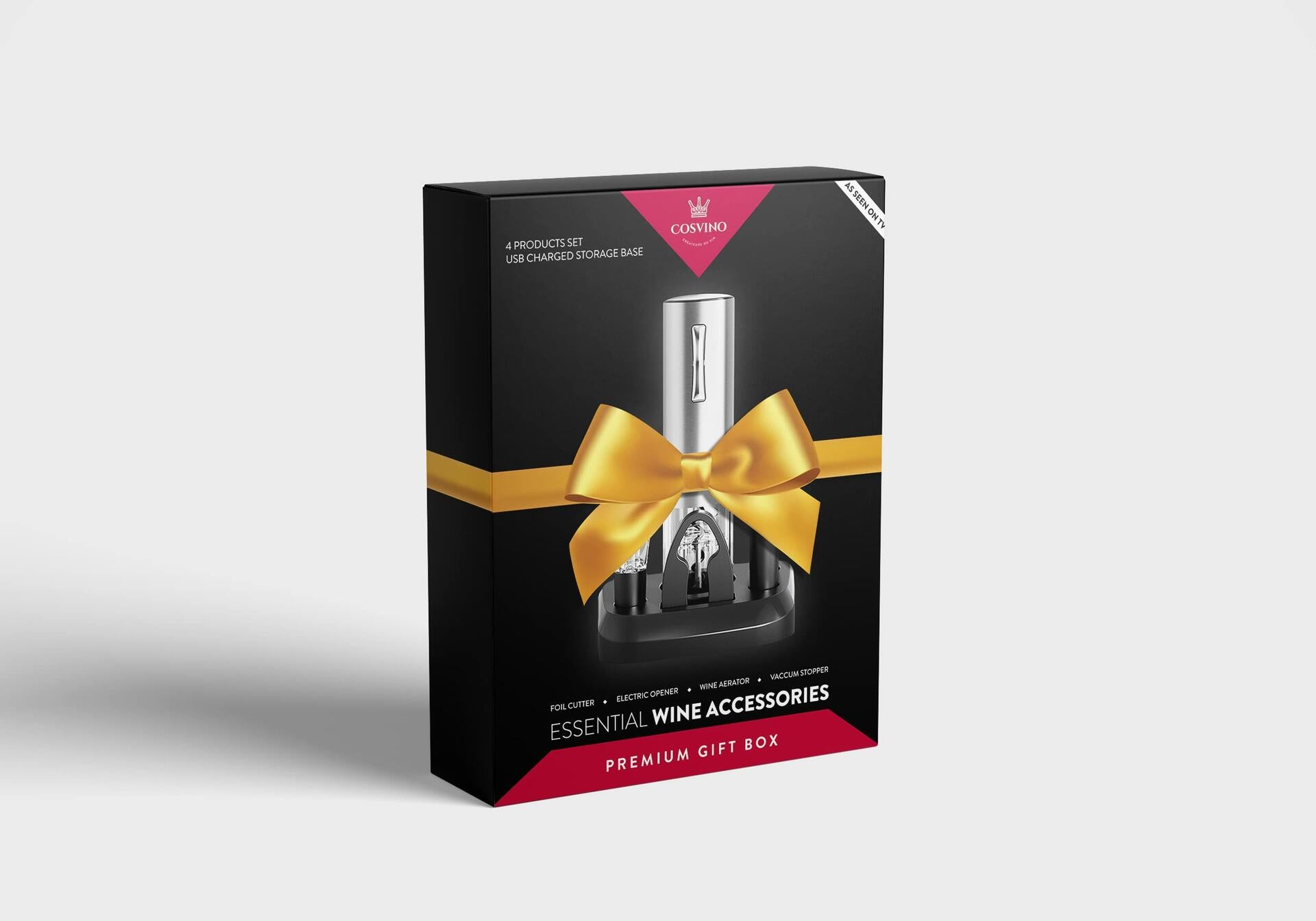 COSVINO Premium Electric Wine Bottle Opener with Charging Base Silver Stainless