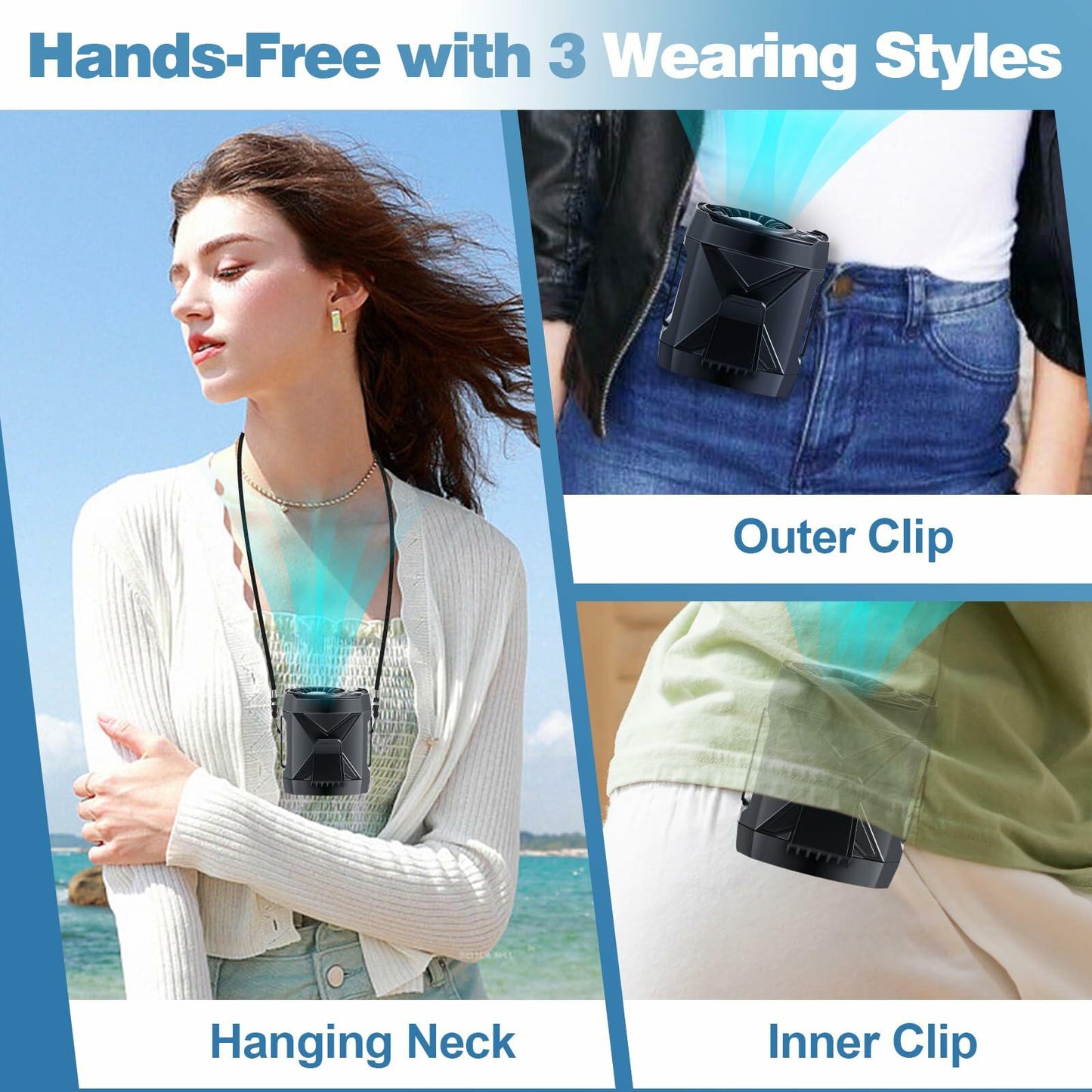 LMAMANWU Portable Rechargeable Neck Fan 4 Speeds 9200RPM Black