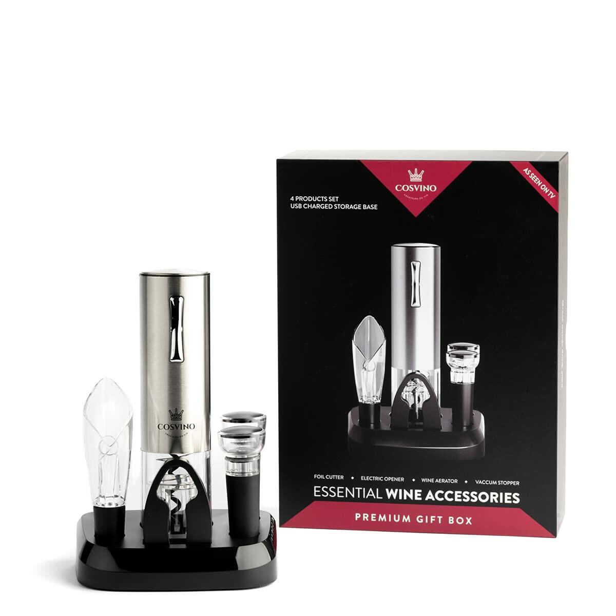 COSVINO Premium Electric Wine Bottle Opener with Charging Base Silver Stainless