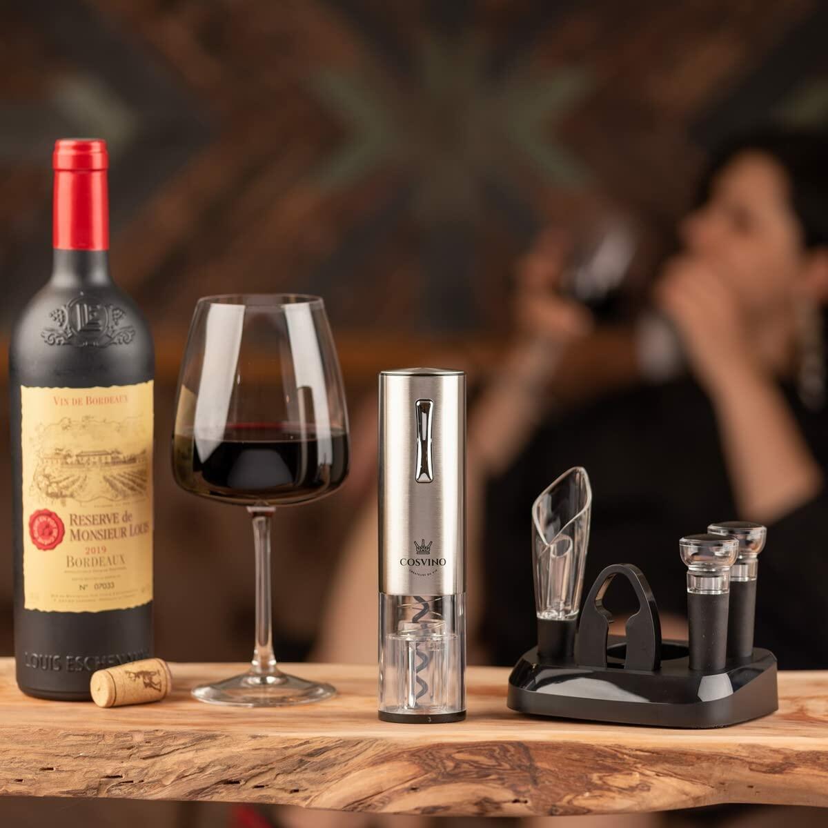 COSVINO Premium Electric Wine Bottle Opener with Charging Base Silver Stainless