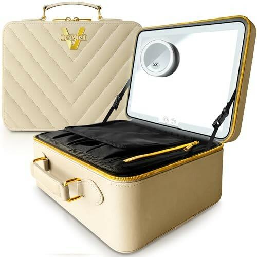 Upscale PU Leather Makeup Bag with JENNI V Nude Makeup Case with LED Mirror