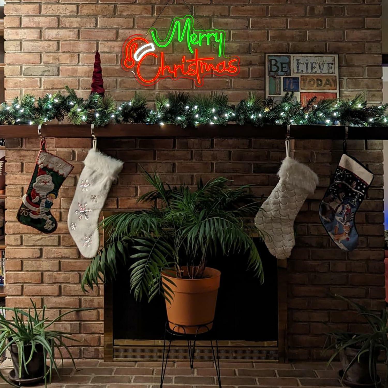 LUCUNSTAR Green Merry Christmas Neon Sign LED Wall Light 3 Colors Xmas Decor