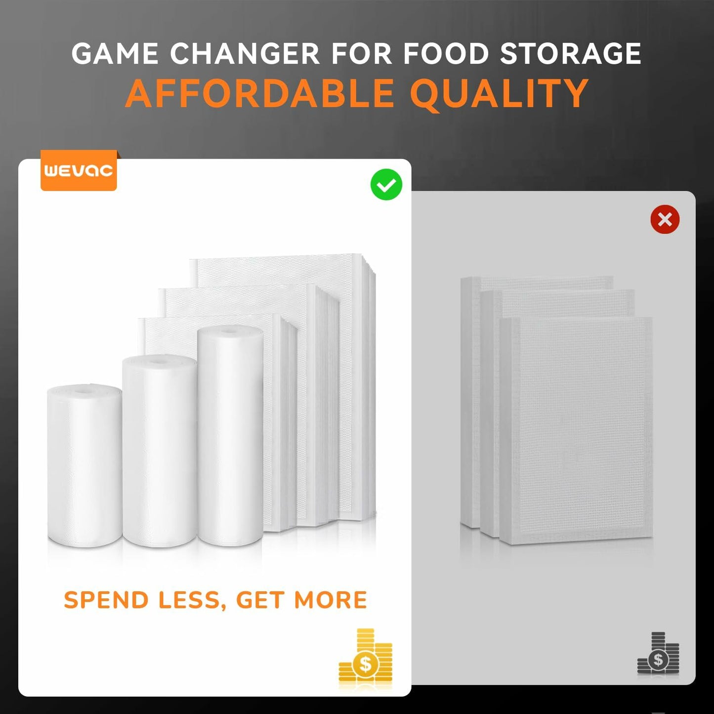 Wevac Lite Vacuum Sealer Rolls 8"x20' & 11"x20', 6 Pack Food Storage