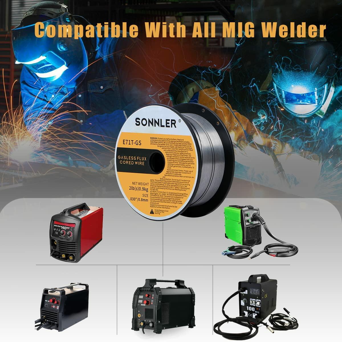 SONNLER Flux Core Welding Wire E71T-GS .030 0.8mm 2LB Carbon Steel