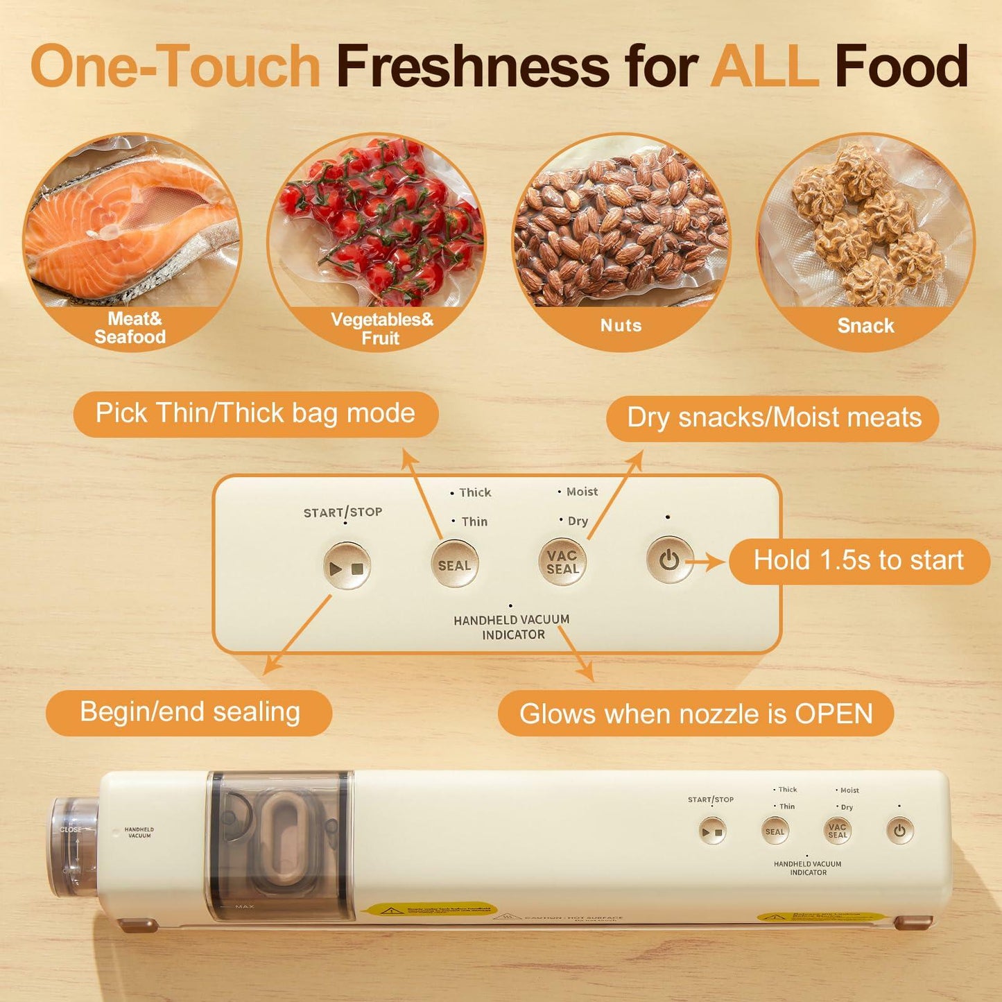 EUUZ 2-in-1 Vacuum Sealer with 40 Bags, Automatic, Beige, Handheld & Countertop