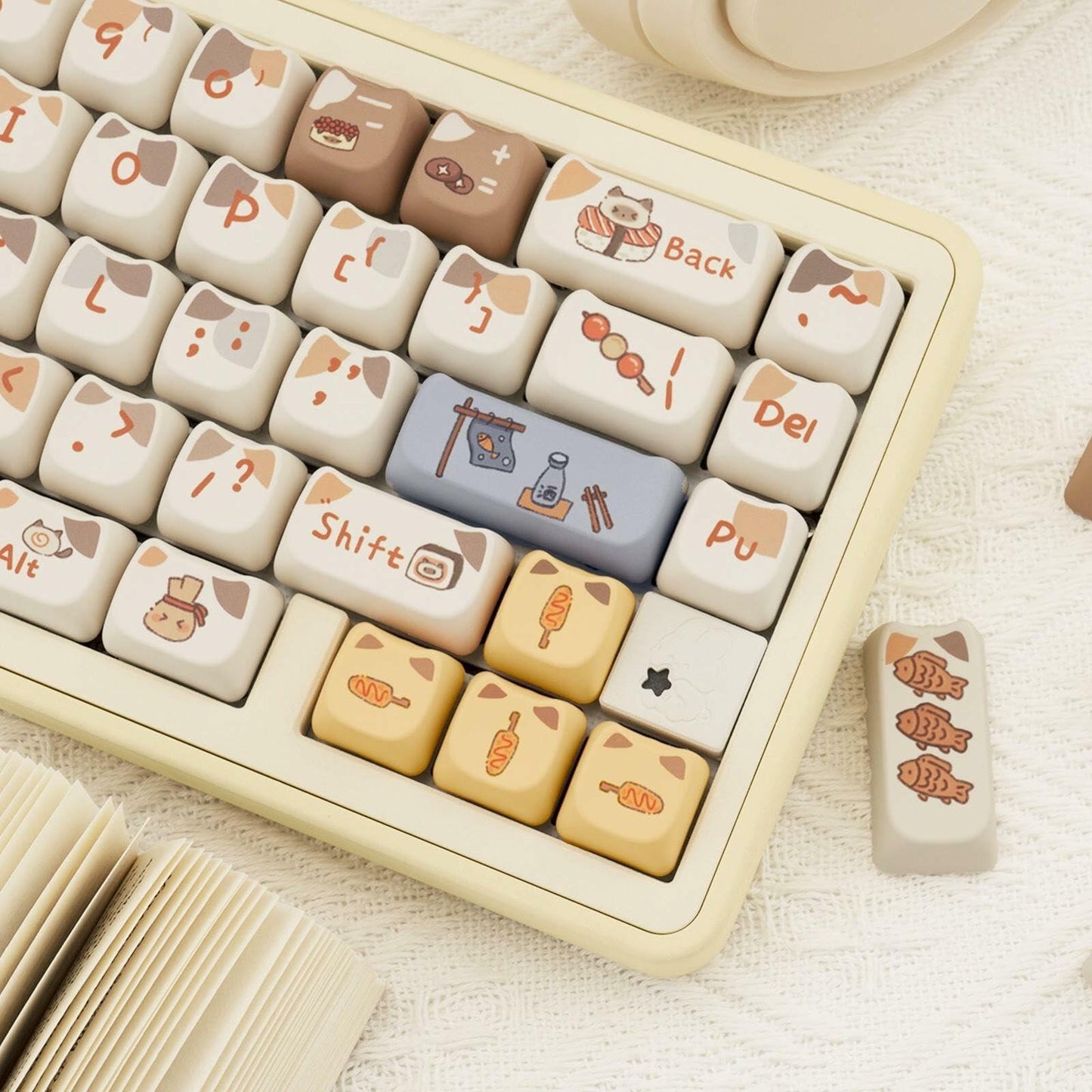 COOMICKEY PBT Cat Keycaps 142-Key Set Kawaii Dye-Sub for MX Mechanical Keyboards