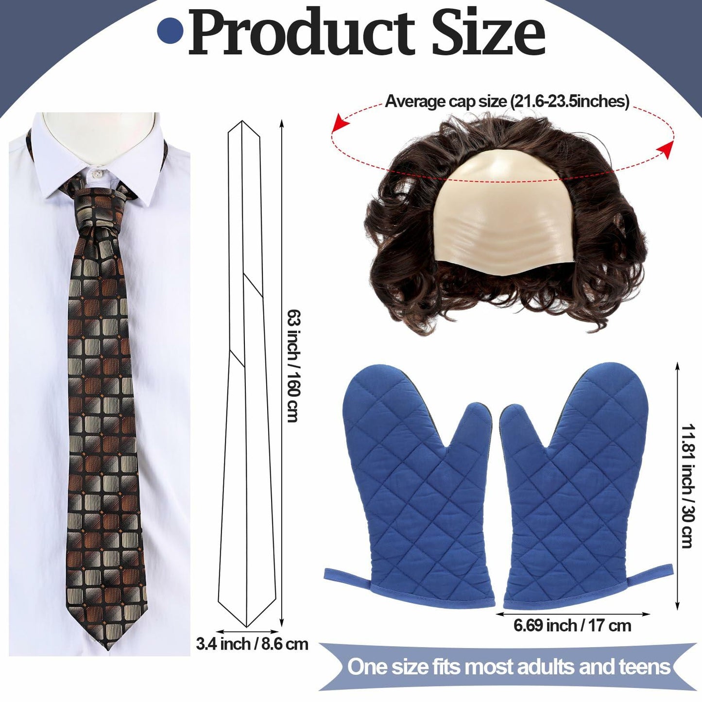 Yearntown Halloween Bald Man Costume Set Brown Wig Bald Cap Gloves One Size