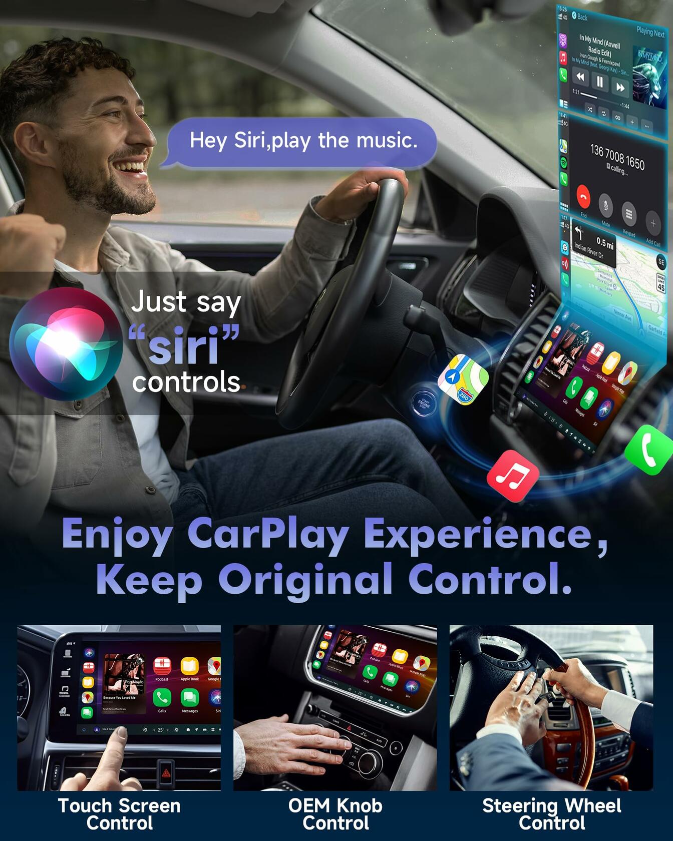 Aurwenk Wireless CarPlay Adapter for iPhone Mini Dongle Silver Plug & Play