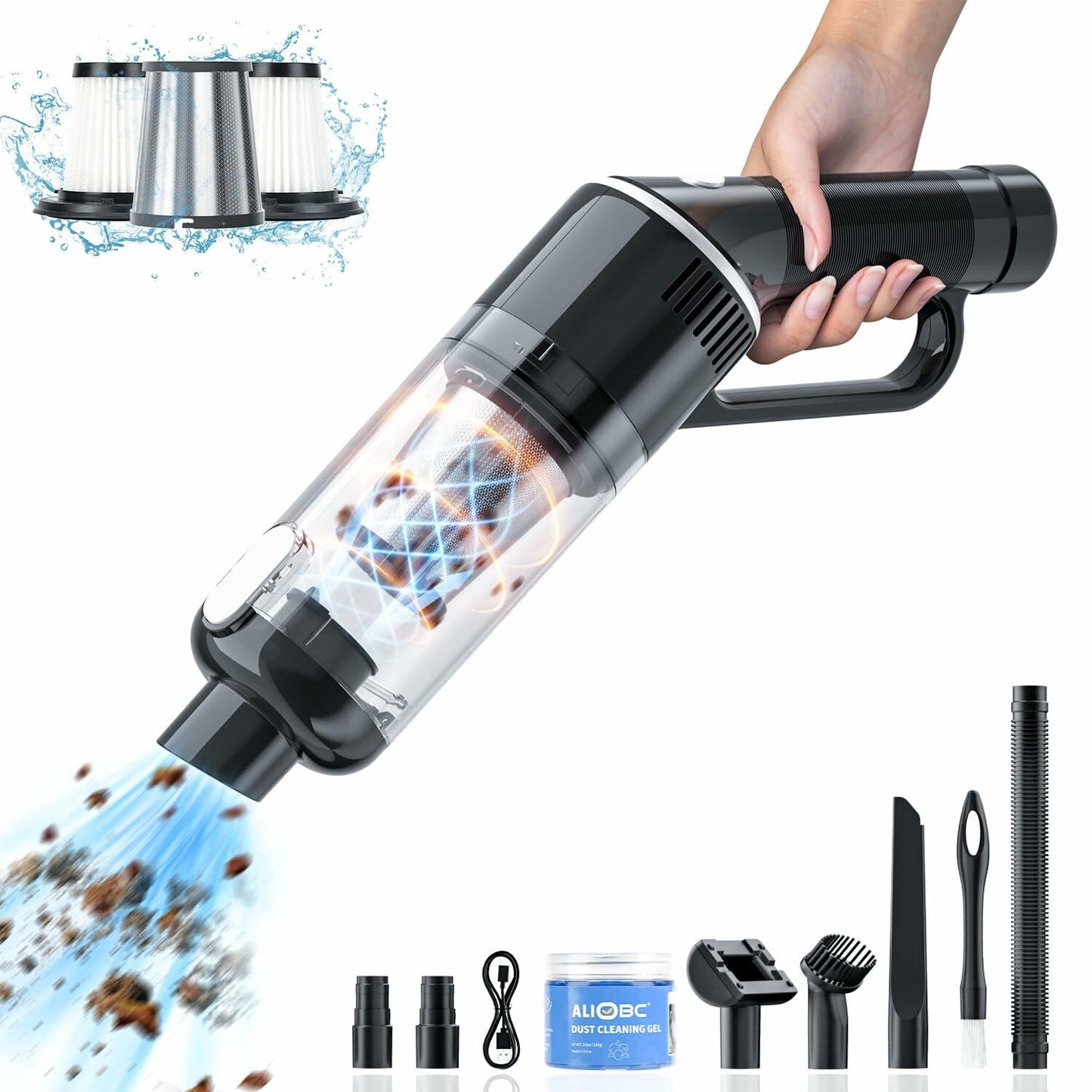 ALIOBC Car Vacuum Cleaner Cordless Handheld 9kpa Portable Black