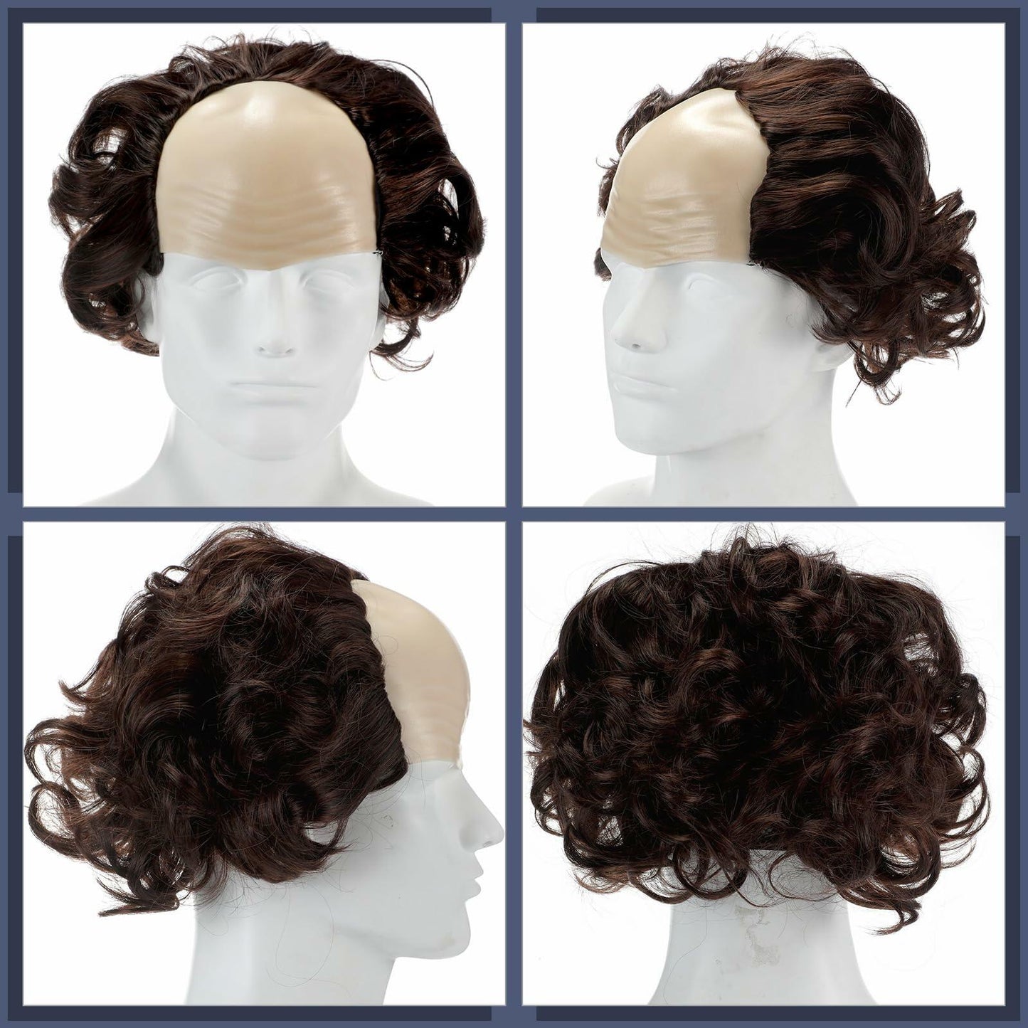 Yearntown Halloween Bald Man Costume Set Brown Wig Bald Cap Gloves One Size