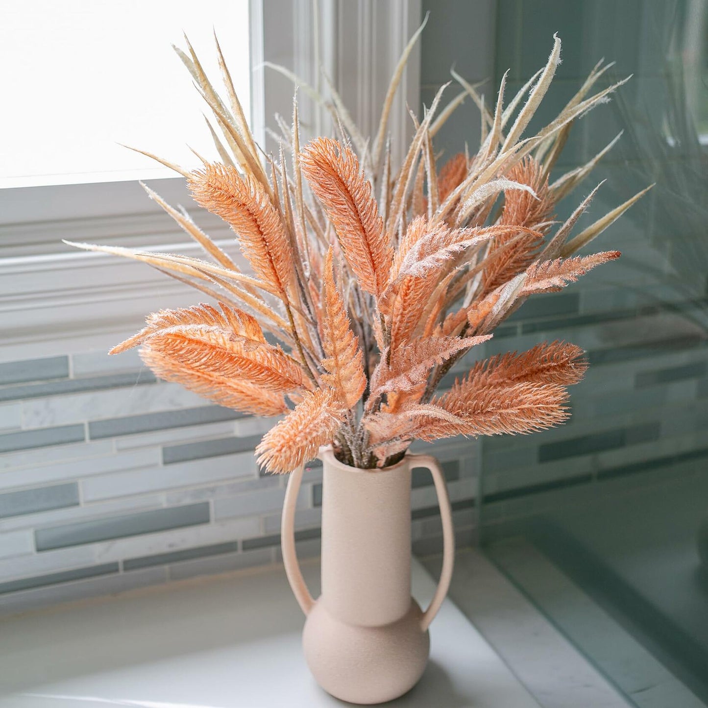 Ivydale 7 PCS Artificial Fall Stems 26in Orange Silk Leaves Flowers