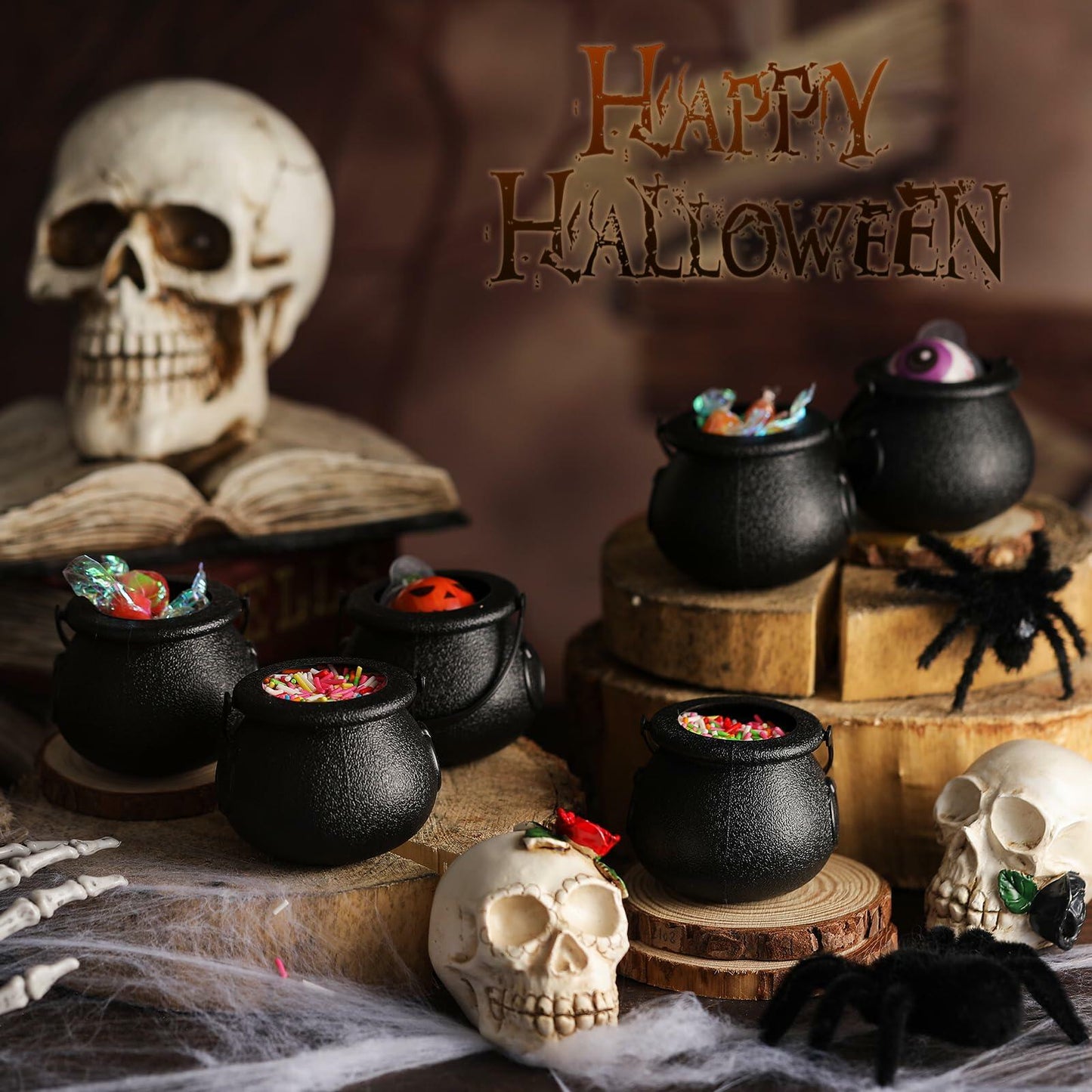 Meanplan Halloween Witch Party Favors Black Mini Cauldrons 2.8" 12pcs