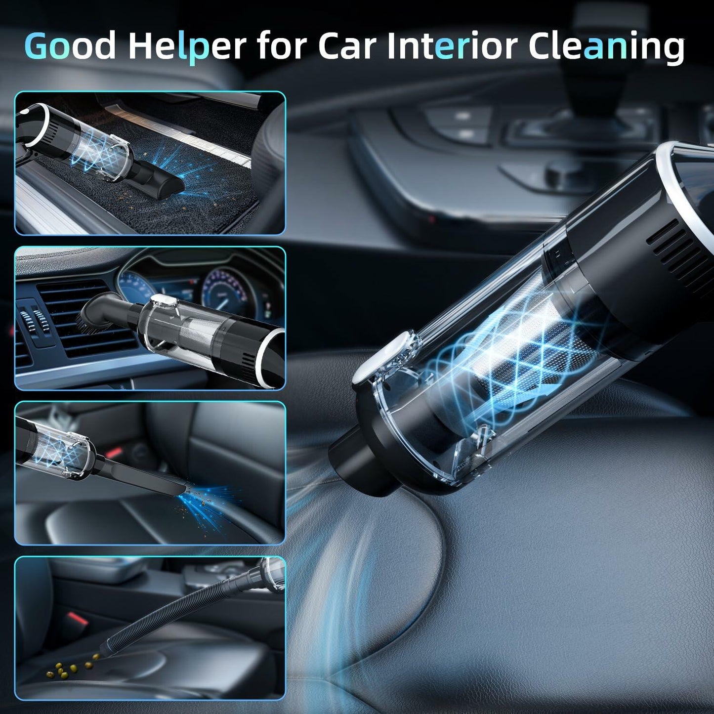 ALIOBC Car Vacuum Cleaner Cordless Handheld 9kpa Portable Black