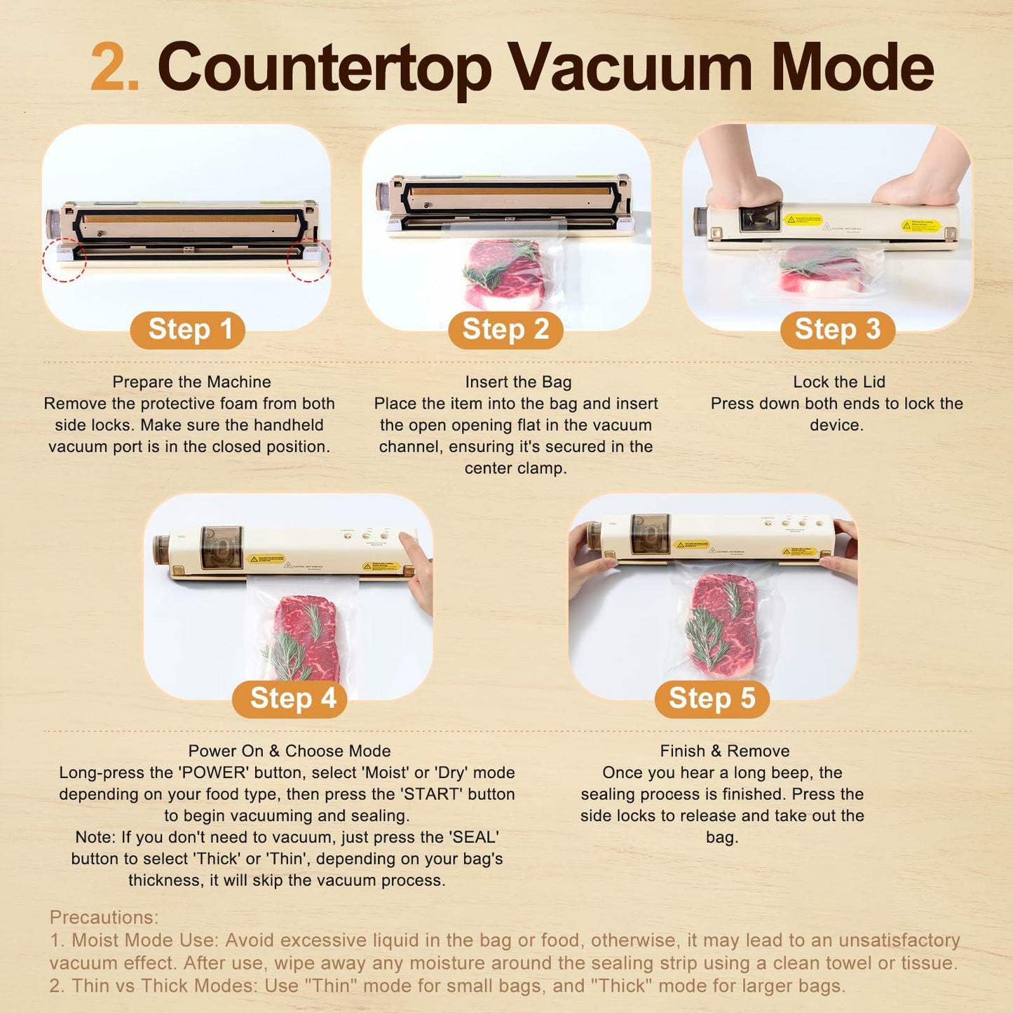 EUUZ 2-in-1 Vacuum Sealer with 40 Bags, Automatic, Beige, Handheld & Countertop