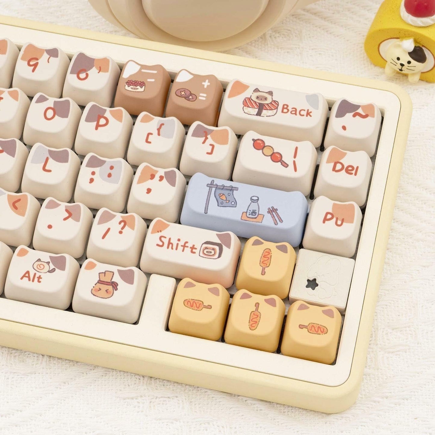 COOMICKEY PBT Cat Keycaps 142-Key Set Kawaii Dye-Sub for MX Mechanical Keyboards