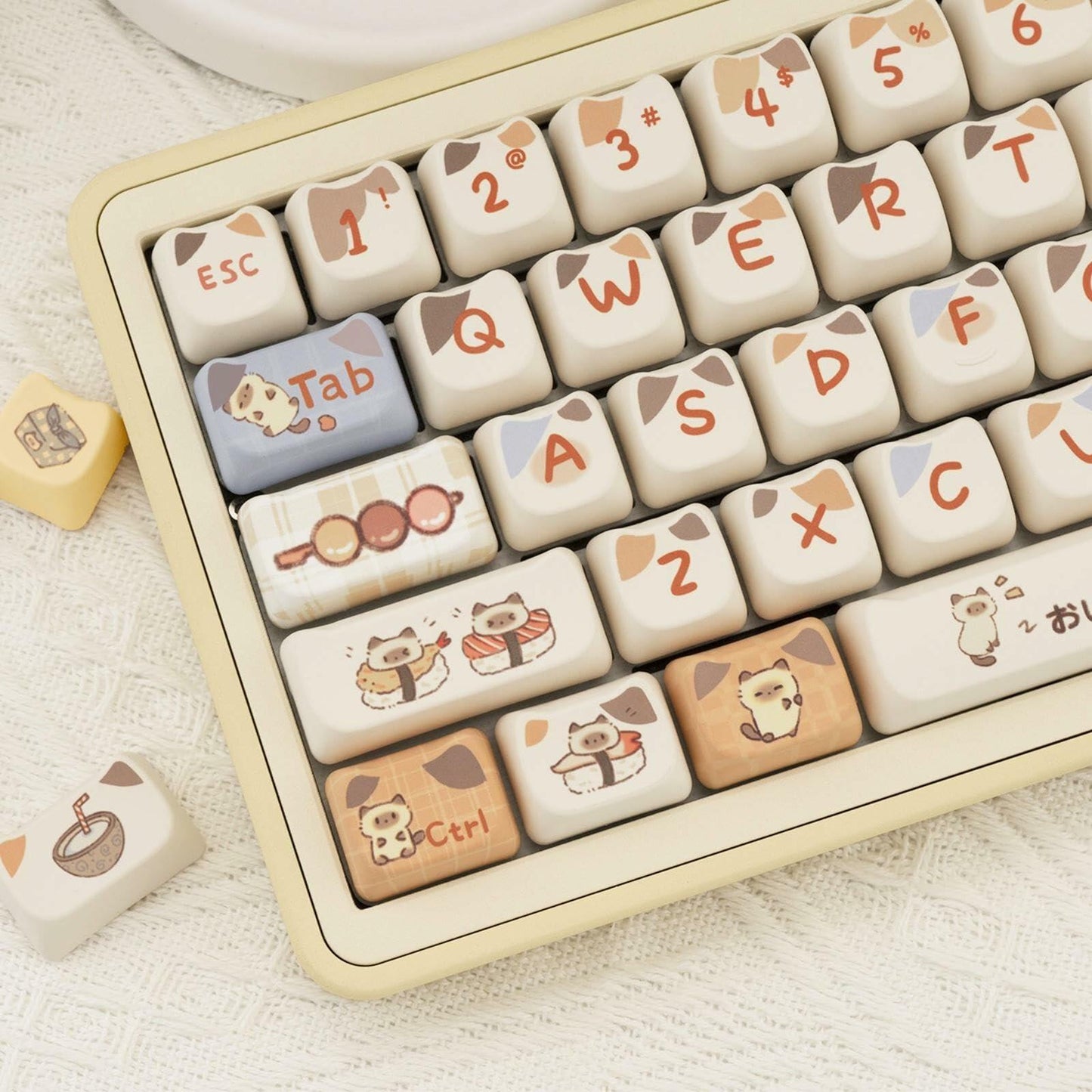 COOMICKEY PBT Cat Keycaps 142-Key Set Kawaii Dye-Sub for MX Mechanical Keyboards