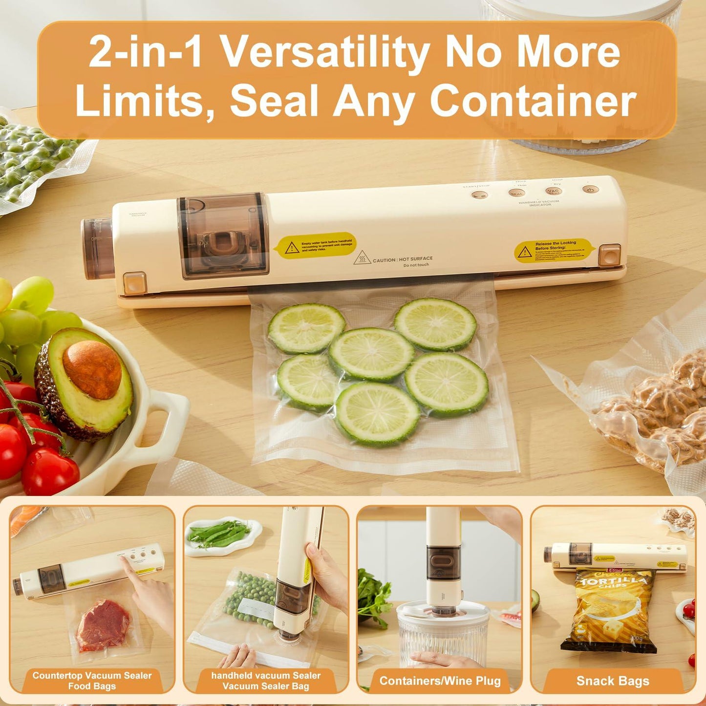 EUUZ 2-in-1 Vacuum Sealer with 40 Bags, Automatic, Beige, Handheld & Countertop