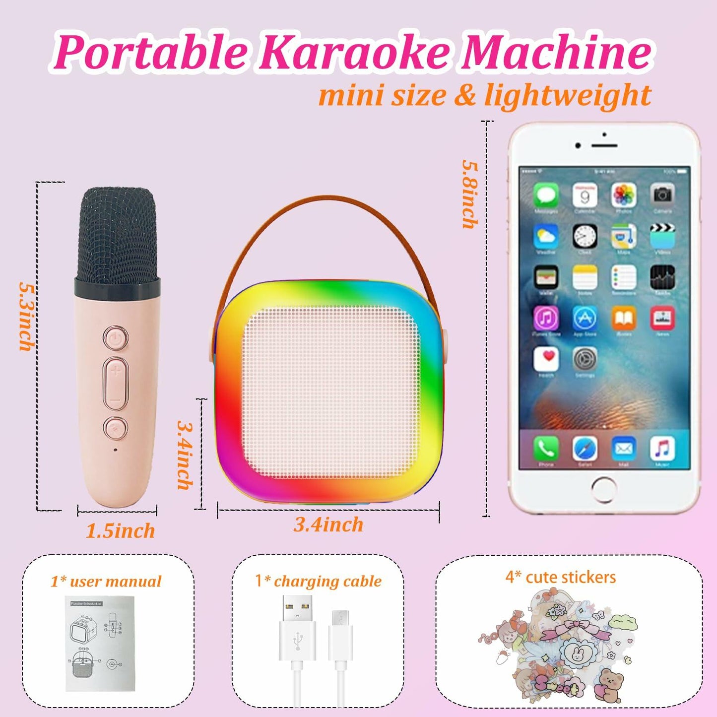 [Like New] KBG Mini Karaoke Machine Kids Bluetooth Speaker 2 Wireless Mics Black