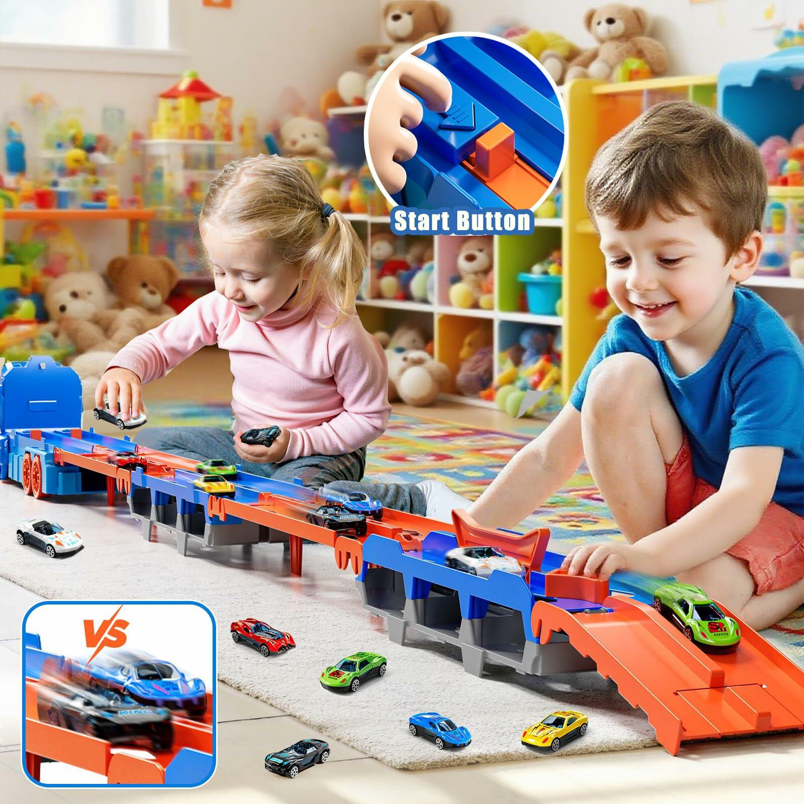 Unimoly Dinosaur Track Cars Toy Blue Transforms Dino Truck 8 Die-Cast Cars