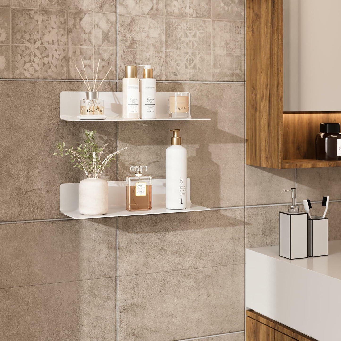 RRG 12 Inch Acrylic Floating Shelves 2 Pack Wall Mounted White