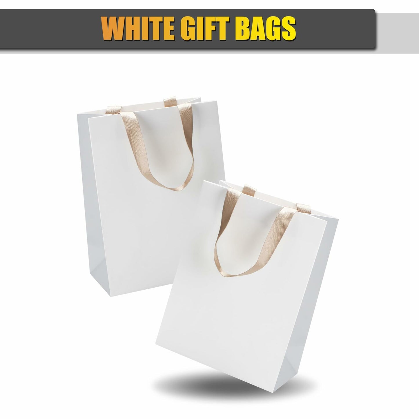 YUEYANG White Paper Gift Bags with Handles 8x4.25x10 inch 20Pcs