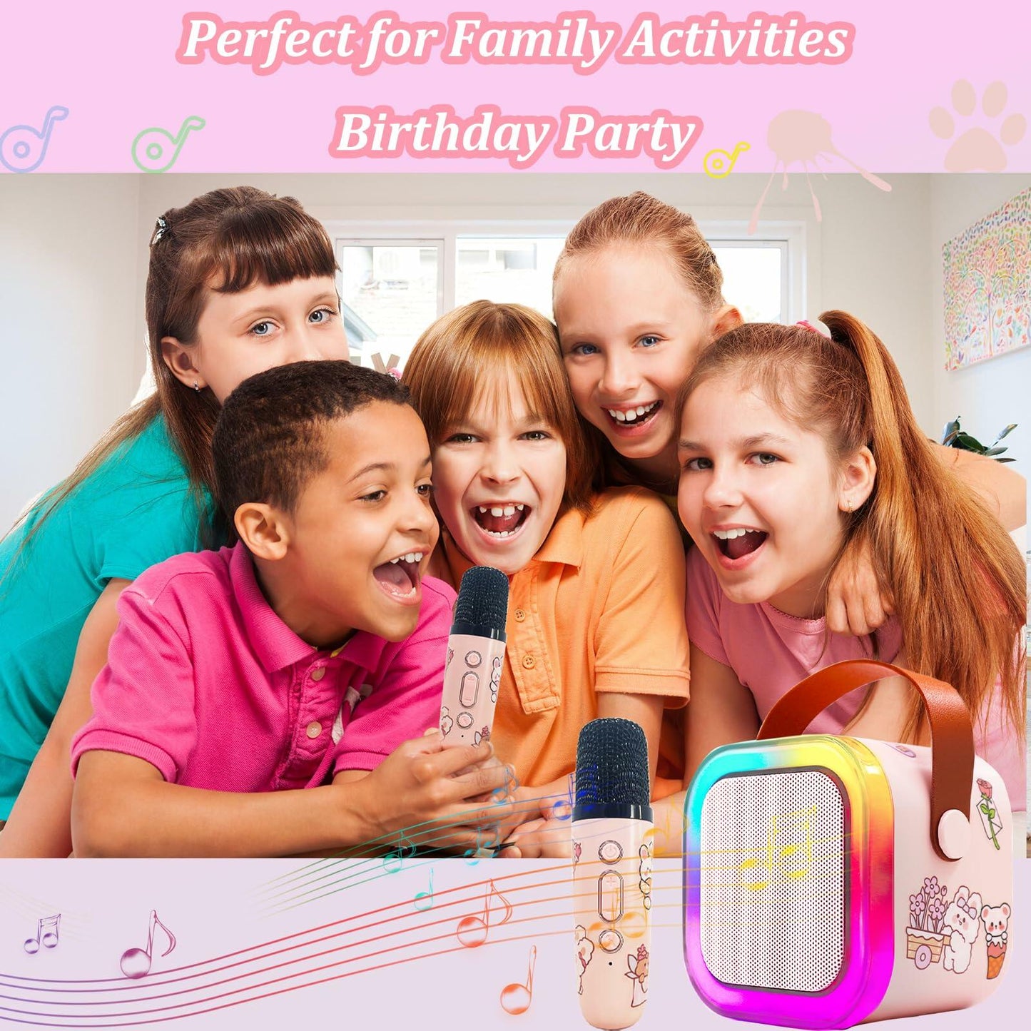 [Like New] KBG Mini Karaoke Machine Kids Bluetooth Speaker 2 Wireless Mics Black