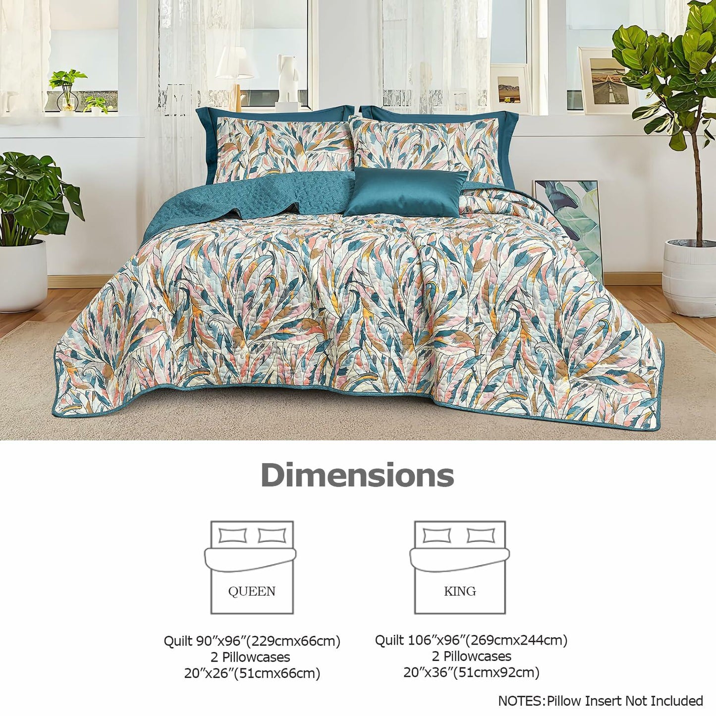 SLEEPBELLA Cotton Quilt Set Reversible Blue Geometric 3Pcs King 106x96