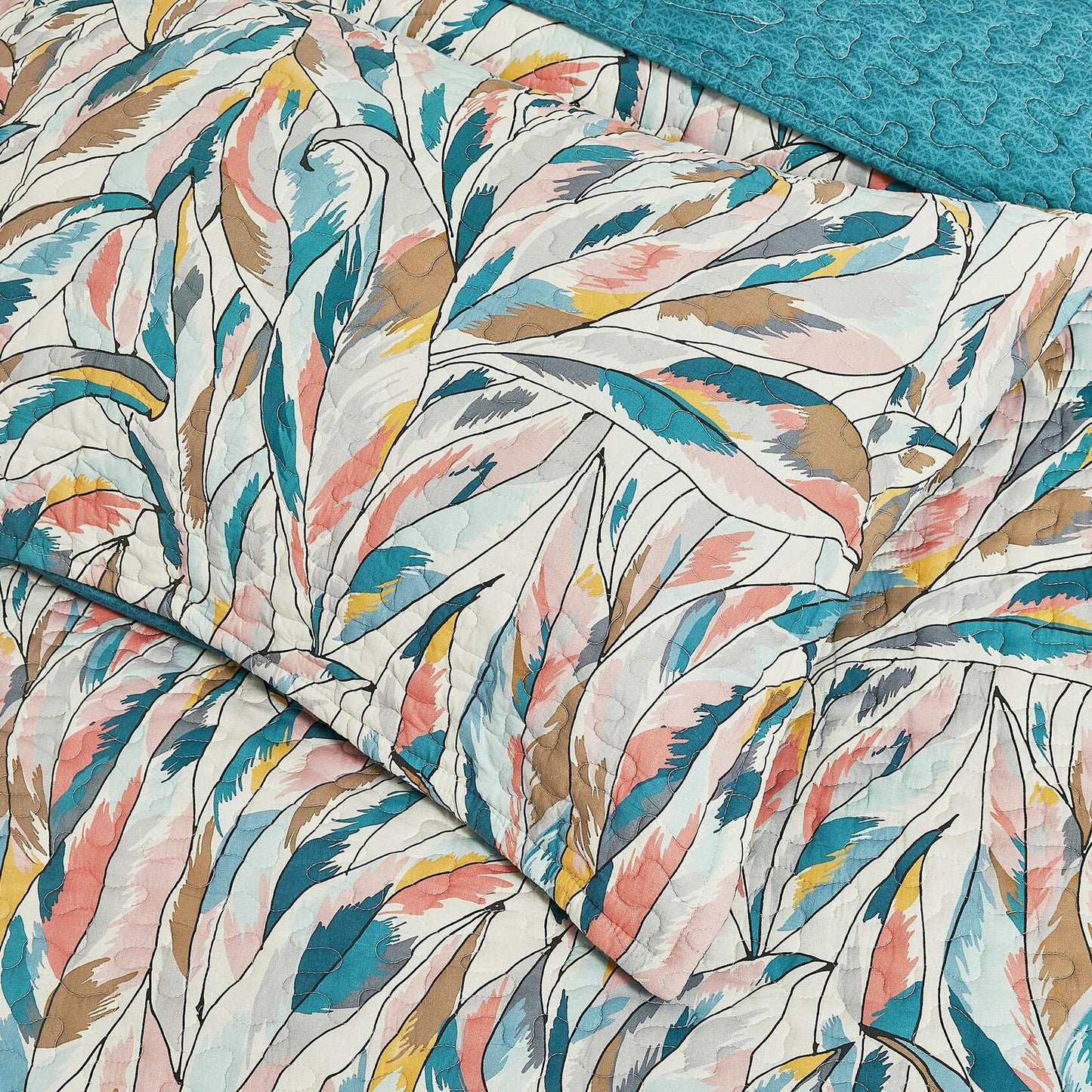 SLEEPBELLA Cotton Quilt Set Reversible Blue Geometric 3Pcs King 106x96