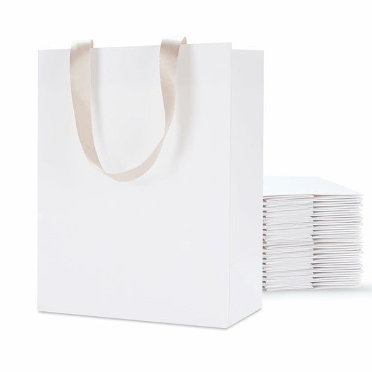 YUEYANG White Paper Gift Bags with Handles 8x4.25x10 inch 20Pcs