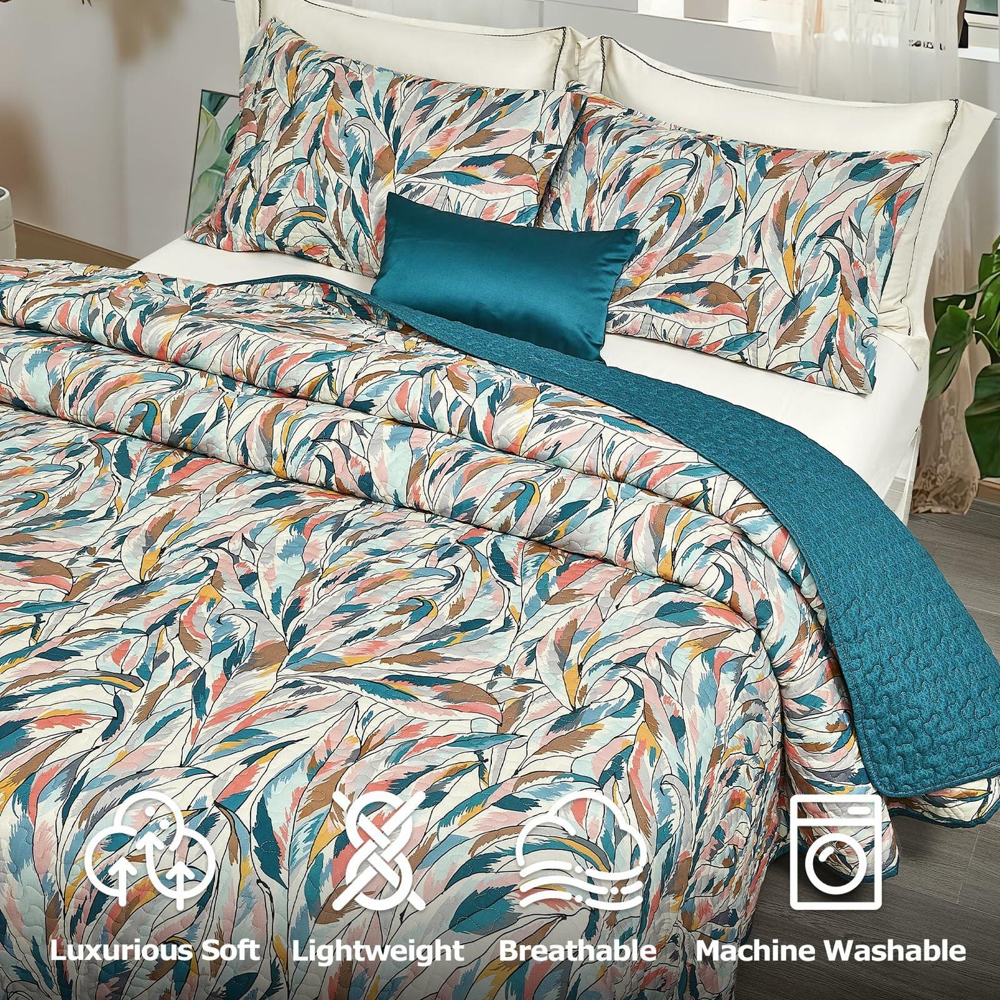SLEEPBELLA Cotton Quilt Set Reversible Blue Geometric 3Pcs King 106x96