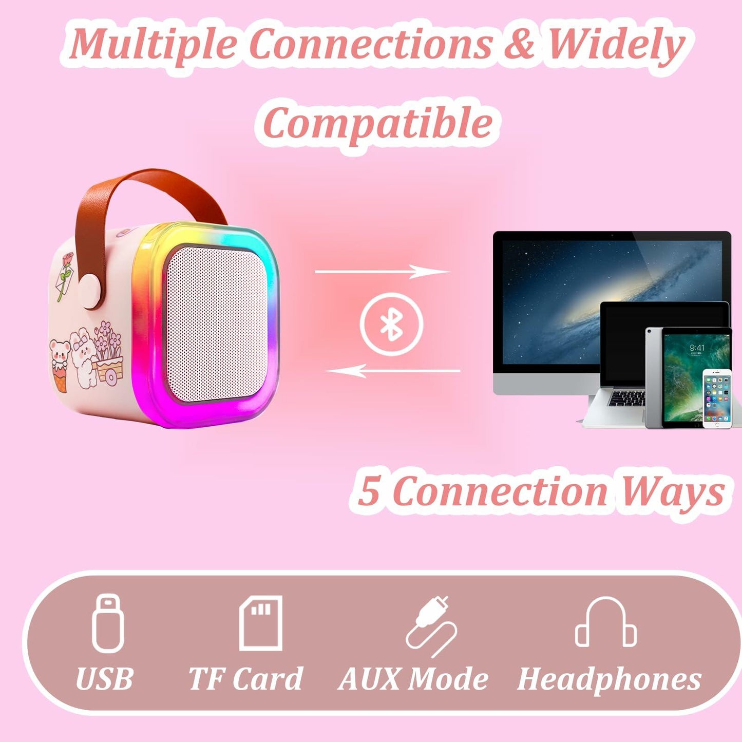 [Like New] KBG Mini Karaoke Machine Kids Bluetooth Speaker 2 Wireless Mics Black