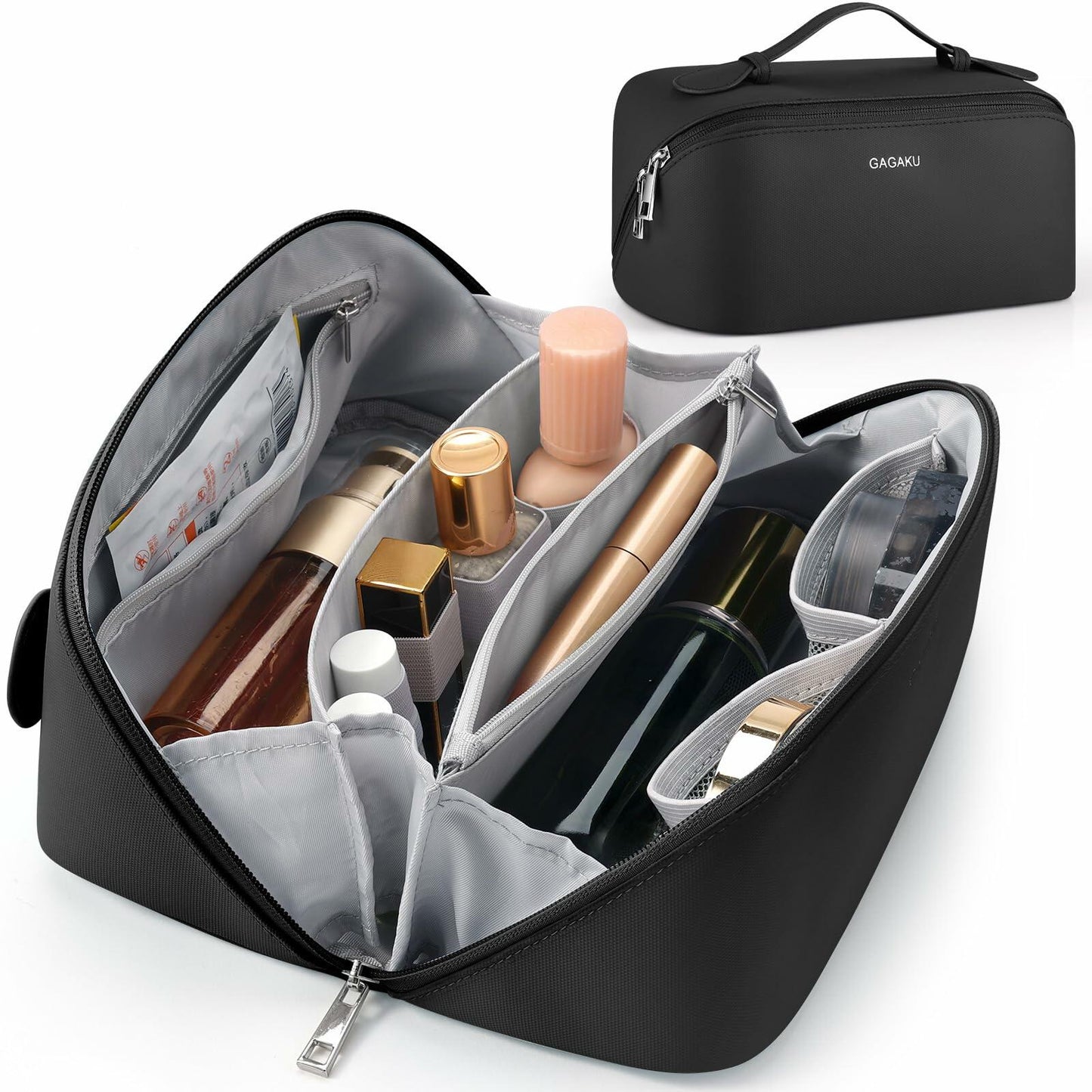 GAGAKU Large Travel Makeup Bag Waterproof Cosmetic Organizer Black