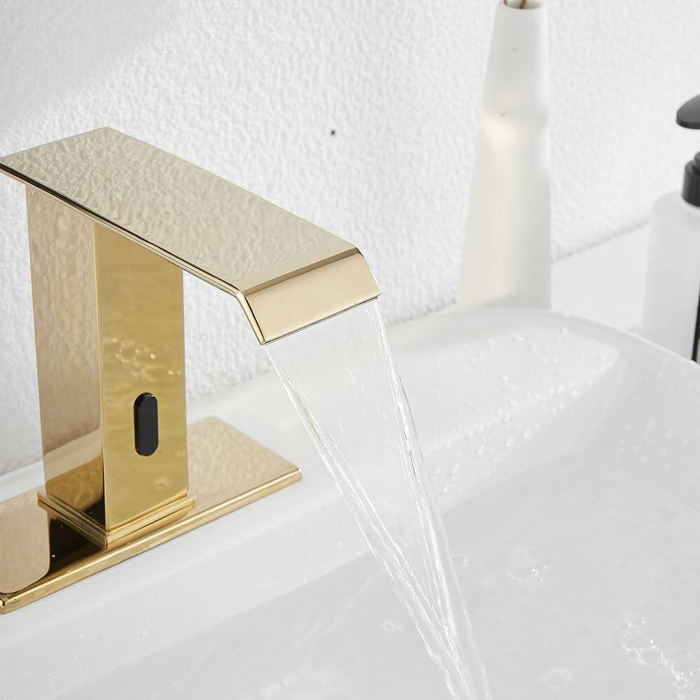 YBlucklly Automatic Sensor Touchless Gold Bathroom Sink Faucet DC Powered
