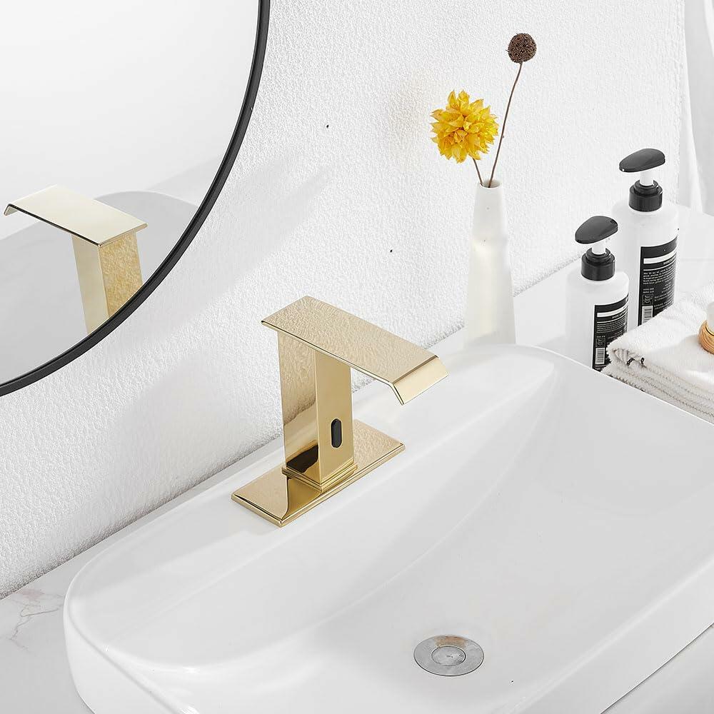 YBlucklly Automatic Sensor Touchless Gold Bathroom Sink Faucet DC Powered