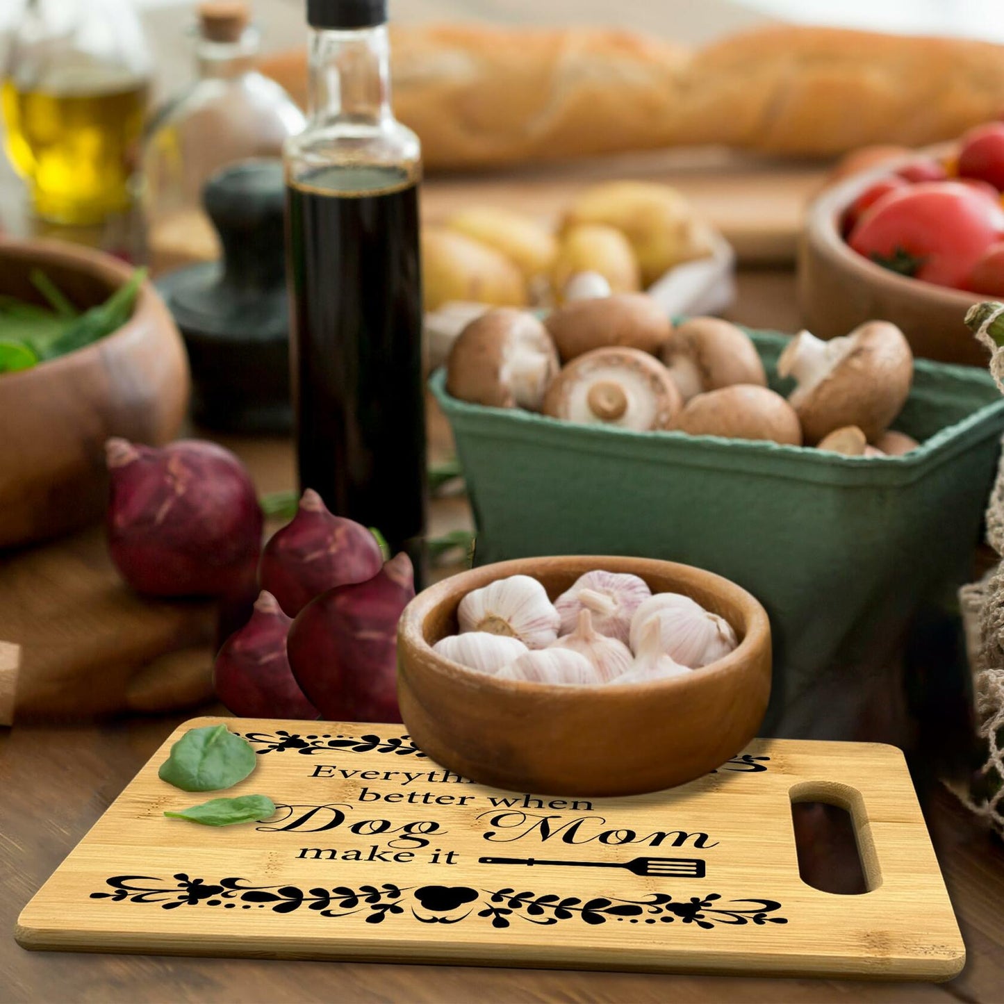 CGBHW Dog Mom Wooden Cutting Board Kitchen Gift Bamboo 0.44lb