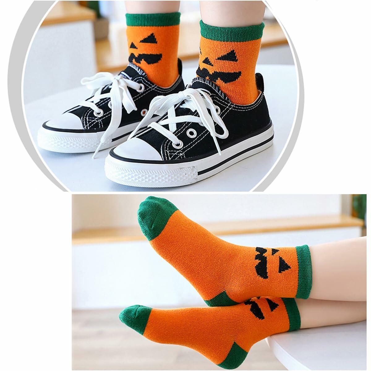 PAPPNTI Kids Halloween Cartoon Crew Socks 5 Pairs Multicolor Size 7-10