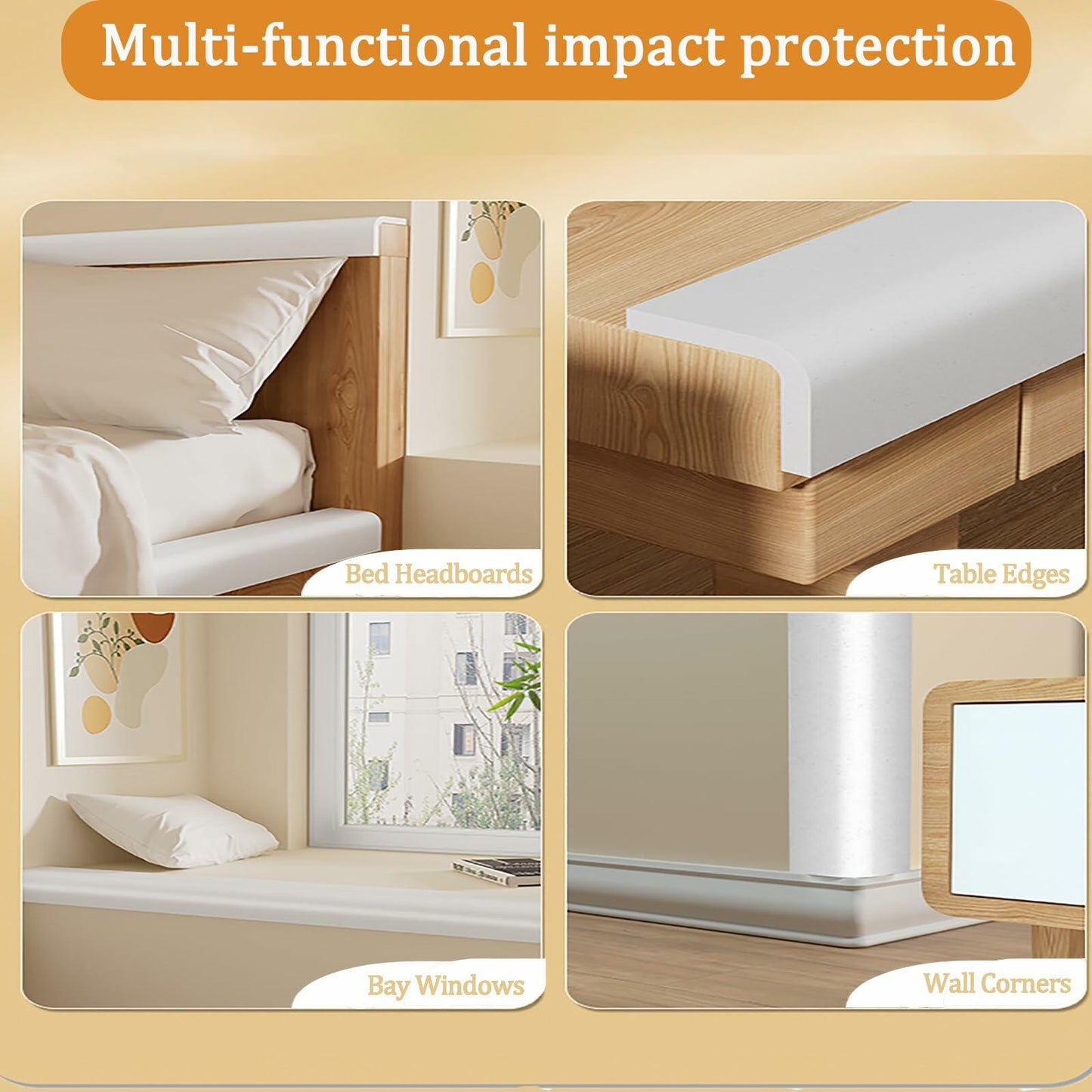 ZOMPAGO Foam Tape Corner Protectors 2 Roll 1.6"x16.4FT White Furniture Strip